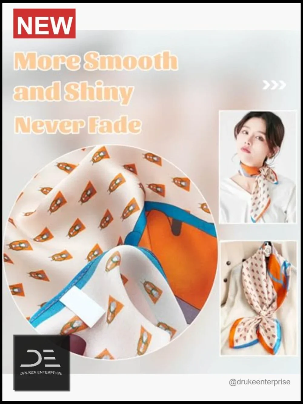 Mulberry Silk Feeling Fashion Square Neck Satin Scarf for Hair Bag